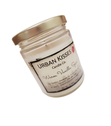 warm vanilla spice soy candle handmade by Urban Kisses Candle Co
