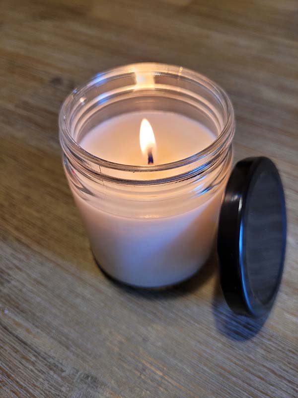 picture of a burn test on a soy candle during the candle making process